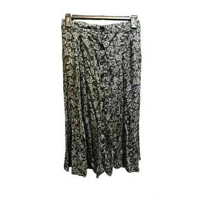 Together! Women's Missy 10 Front Button Up Maxi Skirt Blue with White Flowers